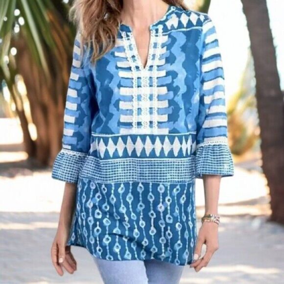 Soft Surroundings Geometric Cotton Tunic / Swimsuit Cover Up - Picture 1 of 9